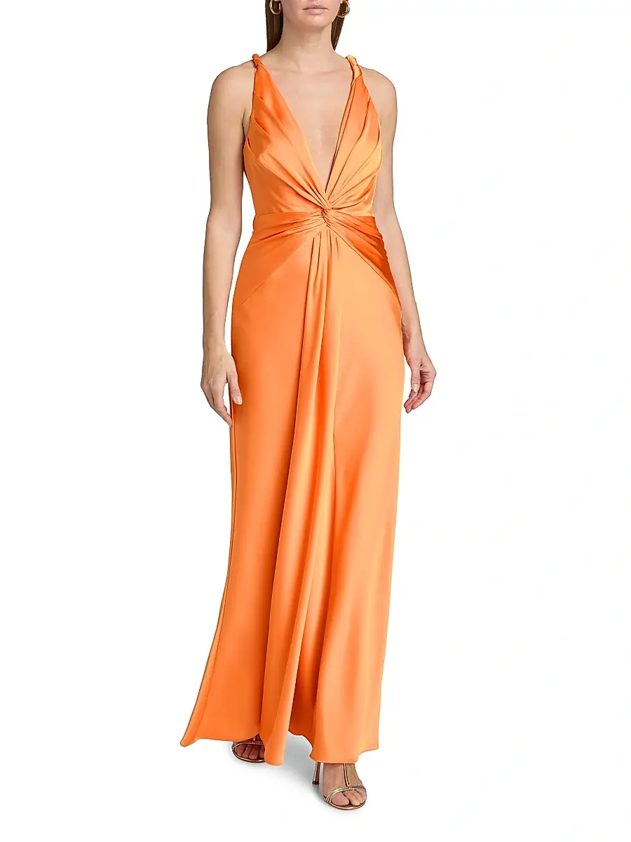 Et Ochs Women's Tatum Satin Draped V-Neck Gown | Thumbnail 3 Et Ochs Women's Tatum Satin Draped V-Neck Gown | Thumbnail 3