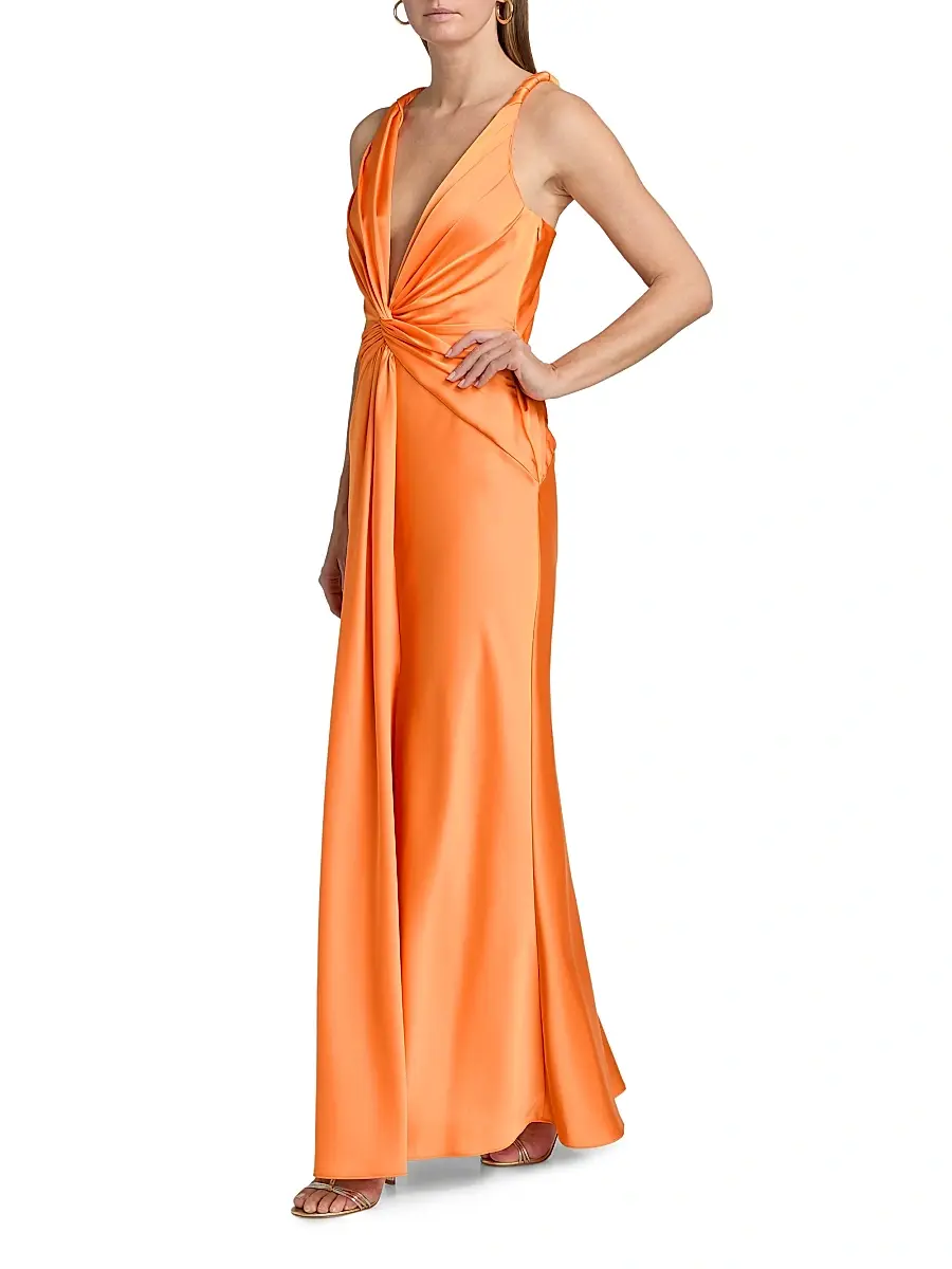 Et Ochs Women's Tatum Satin Draped V-Neck Gown | Thumbnail 4 Et Ochs Women's Tatum Satin Draped V-Neck Gown | Thumbnail 4