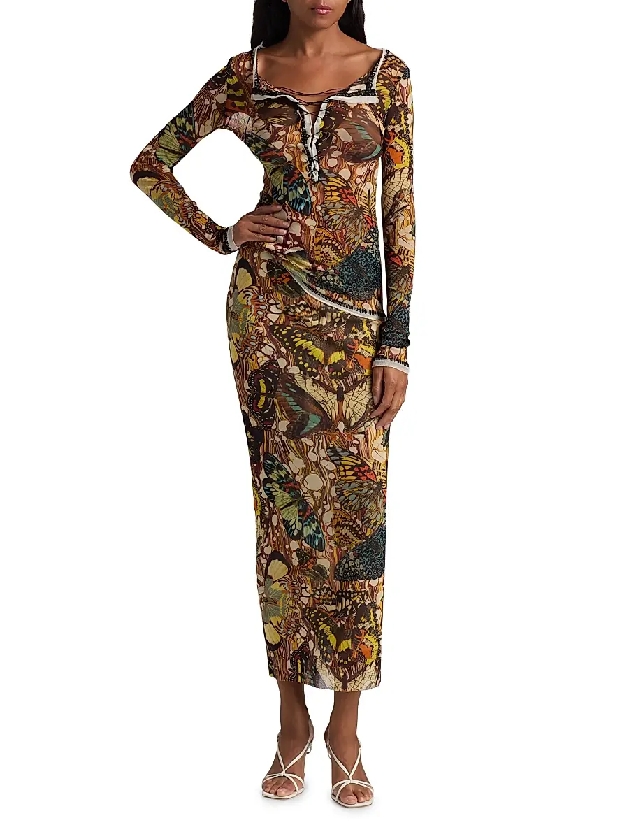 Jean Paul Gaultier Women's Butterfly Printed Mesh Midi-Skirt | Thumbnail 2 Jean Paul Gaultier Women's Butterfly Printed Mesh Midi-Skirt | Thumbnail 2