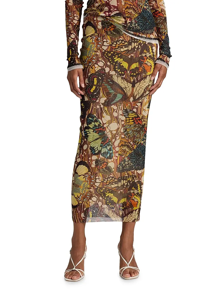 Jean Paul Gaultier Women's Butterfly Printed Mesh Midi-Skirt | Thumbnail 3 Jean Paul Gaultier Women's Butterfly Printed Mesh Midi-Skirt | Thumbnail 3