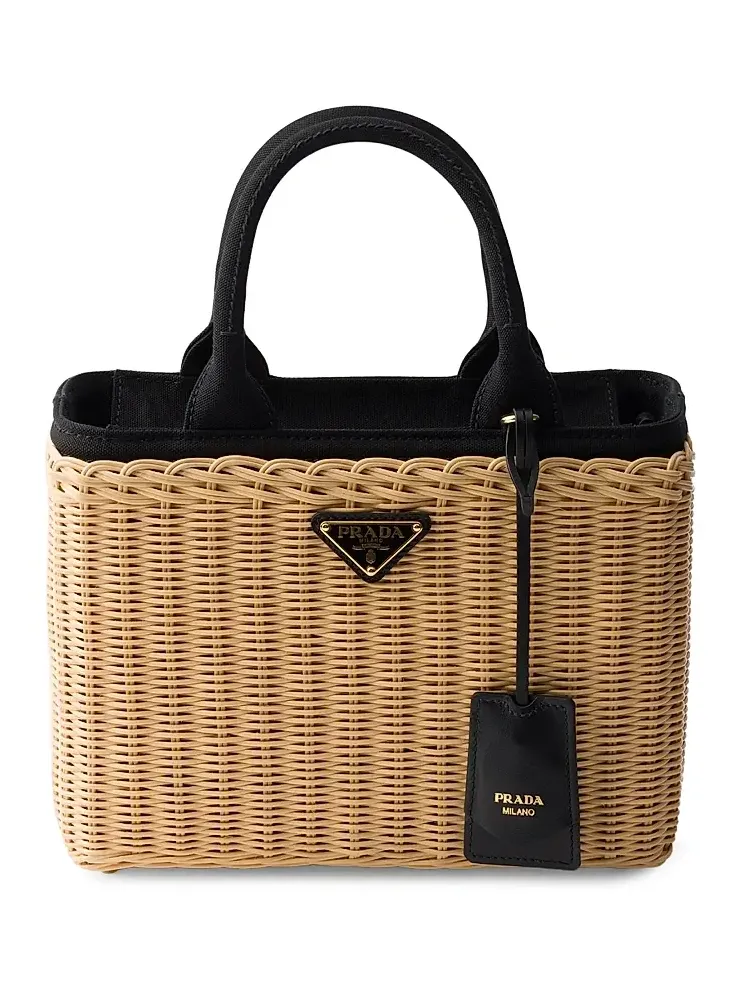 Women's Medium Wicker and Canvas Tote Bag Women's Medium Wicker and Canvas Tote Bag