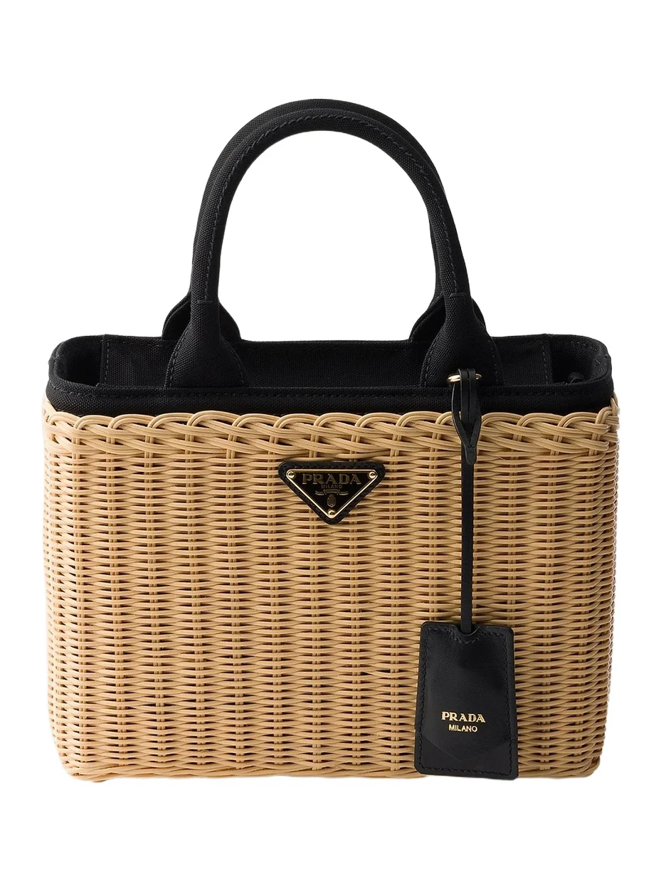 Women's Medium Wicker and Canvas Tote Bag