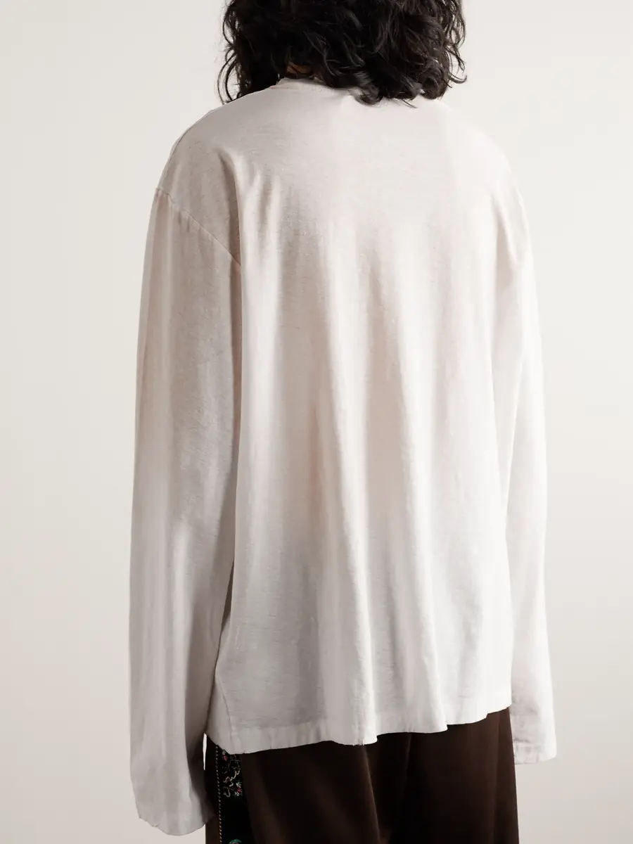 Acne Studios Edden U 1996 Logo-Print Distressed Cotton and Hemp-Blend T-Shirt - Men | Thumbnail 3 Acne Studios Edden U 1996 Logo-Print Distressed Cotton and Hemp-Blend T-Shirt - Men | Thumbnail 3