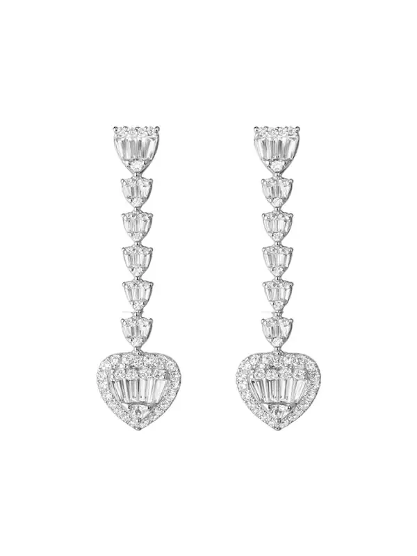 1.85ct Diamond 18K Gold Heart Dangle Drop Earrings 1.85ct Diamond 18K Gold Heart Dangle Drop Earrings