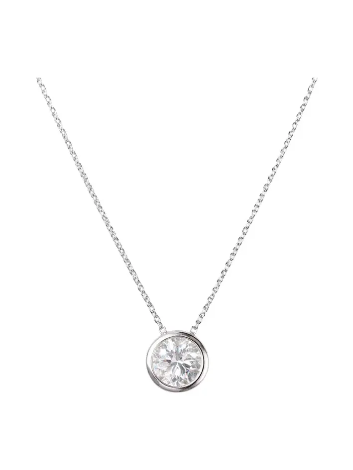 GIA 2.01ct Diamond 18K Gold Bezel Necklace