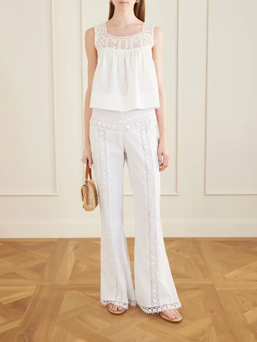 Calle Del Mar Heirloom Lace-trimmed Cotton-poplin Top | Thumbnail 2