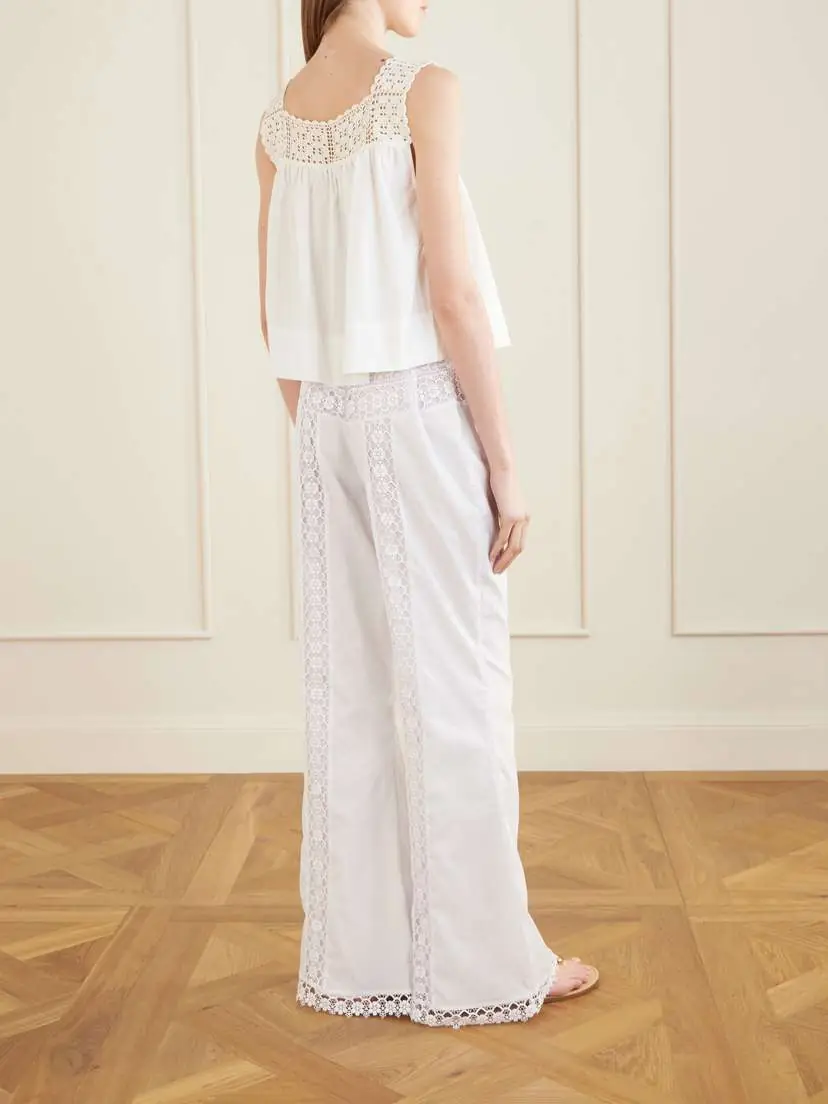 Calle Del Mar Heirloom Lace-trimmed Cotton-poplin Top | Thumbnail 3