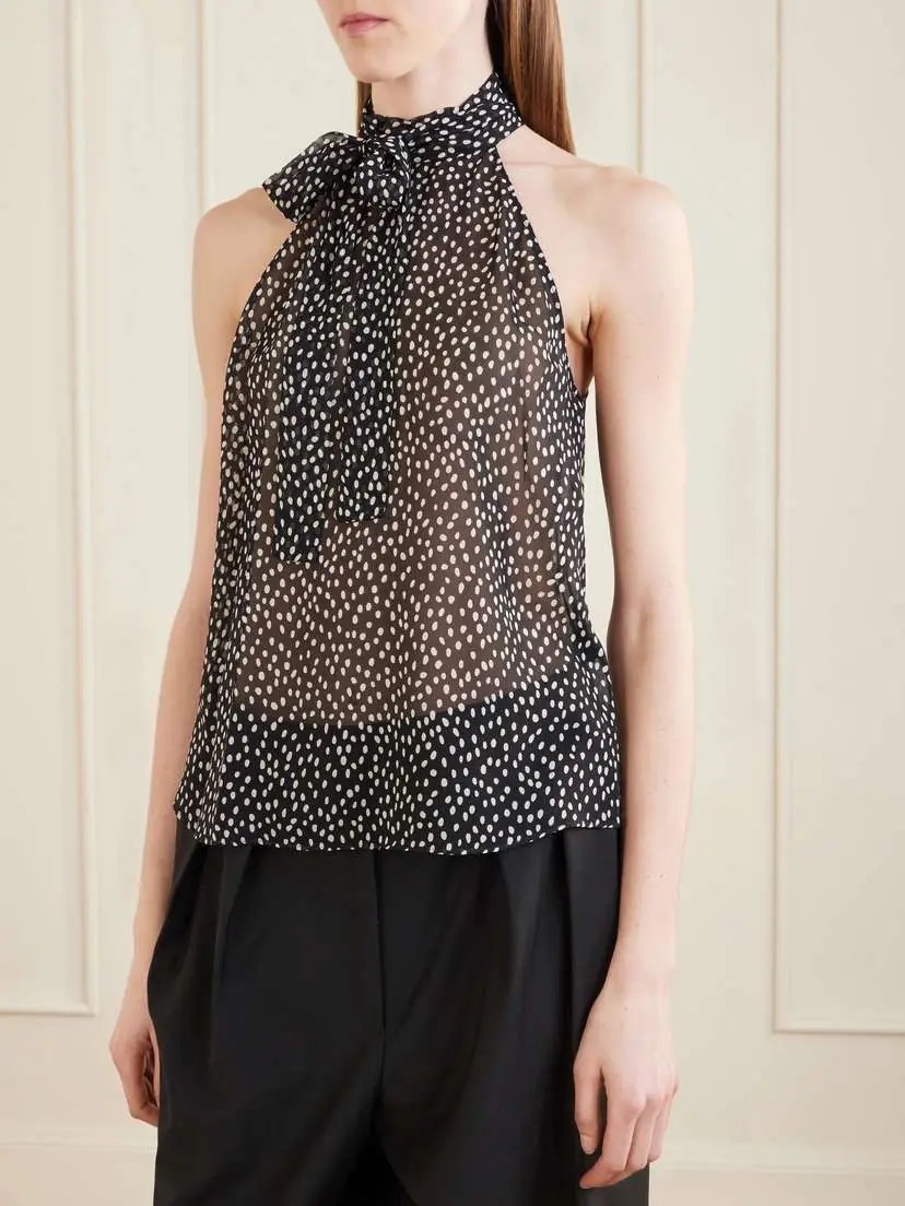 Nili Lotan Alla Halterneck Polka-dot Silk-chiffon Blouse | Thumbnail 3
