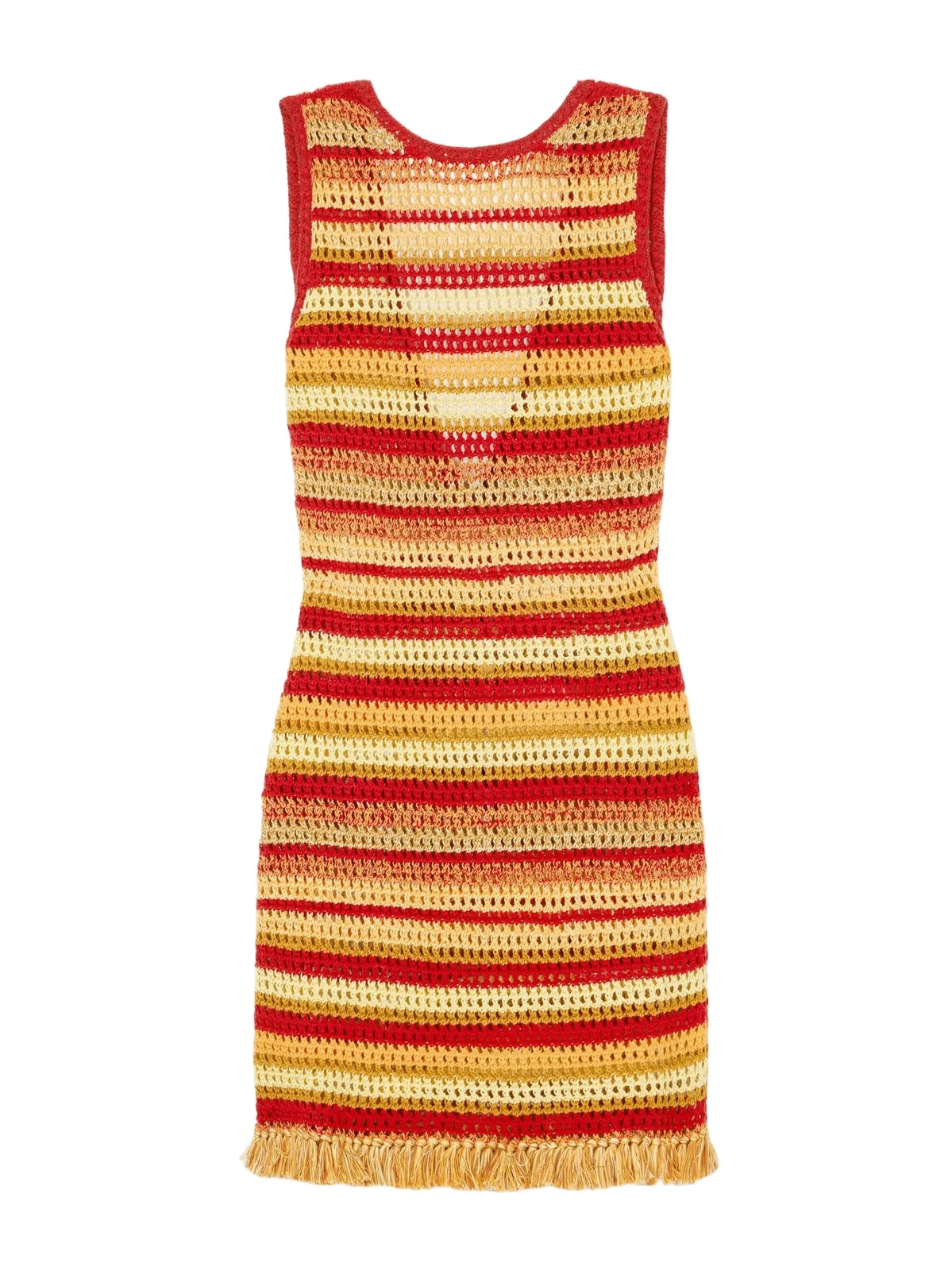 ESCVDO Nevado Fringed Striped Crochet-knit Cotton Mini Dress