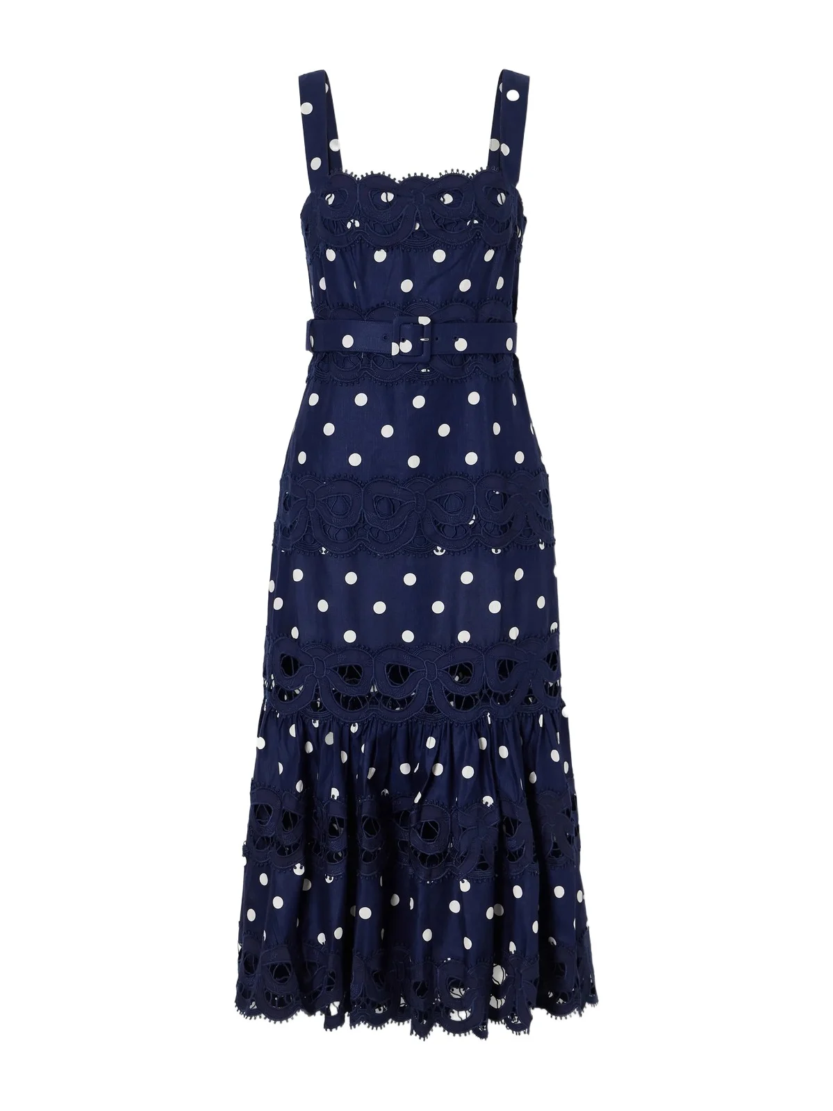 Belted Polka-dot Linen And Cotton-blend Midi Dress Belted Polka-dot Linen And Cotton-blend Midi Dress