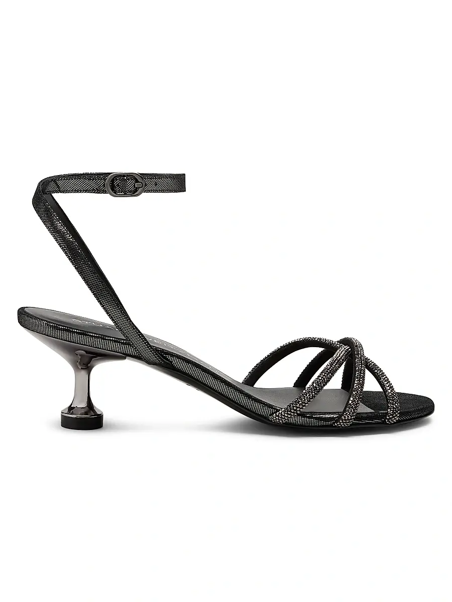 Stuart Weitzman Women's Nudistini 50MM Embellished-Leather Sandals - Gunmetal Graphite | Image 1 Stuart Weitzman Women's Nudistini 50MM Embellished-Leather Sandals - Gunmetal Graphite | Image 1