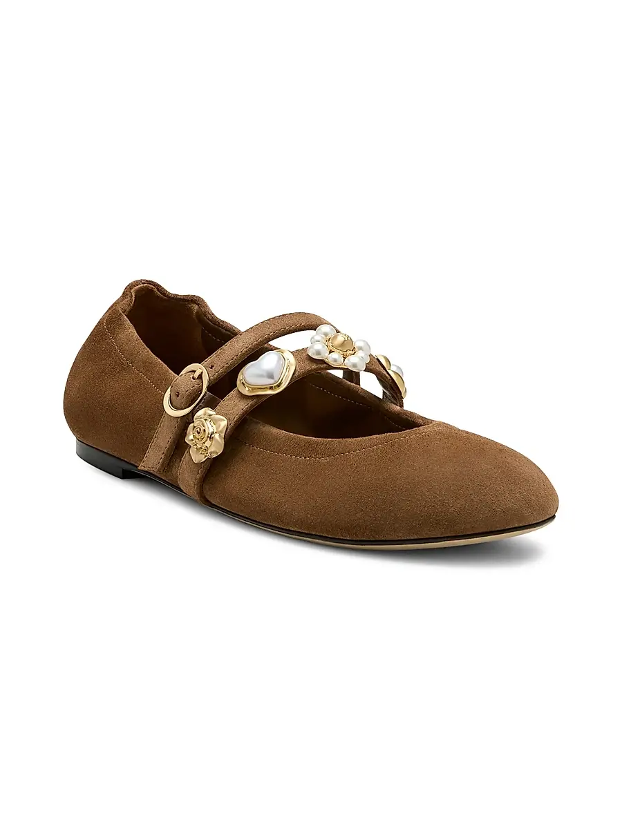 Stuart Weitzman Women's Socharming Suede Mary Jane Ballet Flats | Thumbnail 2 Stuart Weitzman Women's Socharming Suede Mary Jane Ballet Flats | Thumbnail 2