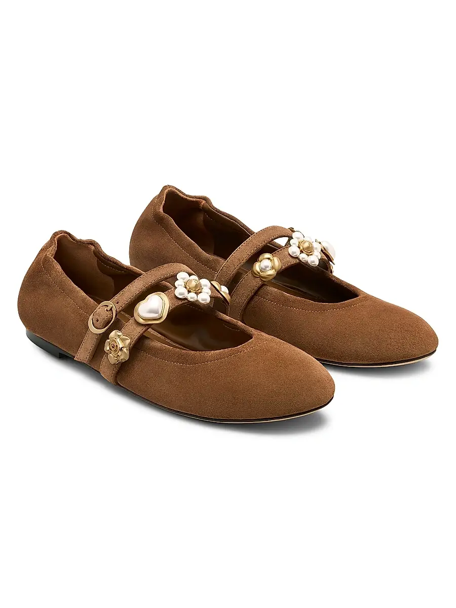 Stuart Weitzman Women's Socharming Suede Mary Jane Ballet Flats | Thumbnail 4 Stuart Weitzman Women's Socharming Suede Mary Jane Ballet Flats | Thumbnail 4