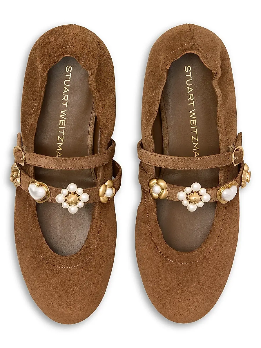 Stuart Weitzman Women's Socharming Suede Mary Jane Ballet Flats | Thumbnail 5 Stuart Weitzman Women's Socharming Suede Mary Jane Ballet Flats | Thumbnail 5
