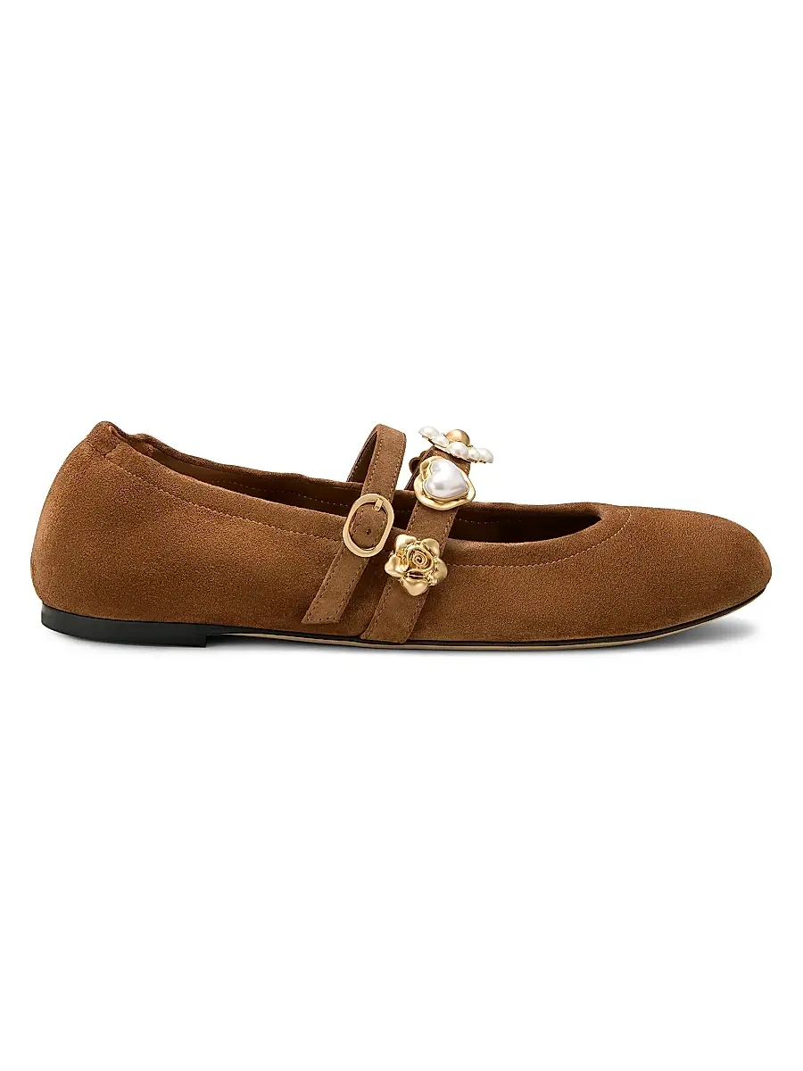 Stuart Weitzman Women's Socharming Suede Mary Jane Ballet Flats
