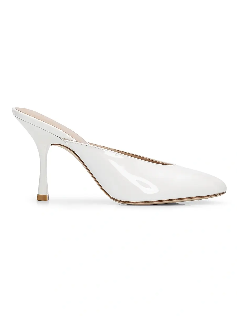 Stuart Weitzman Women's Madison 5MM Patent Leather Mules - Blanco | Image 1 Stuart Weitzman Women's Madison 5MM Patent Leather Mules - Blanco | Image 1