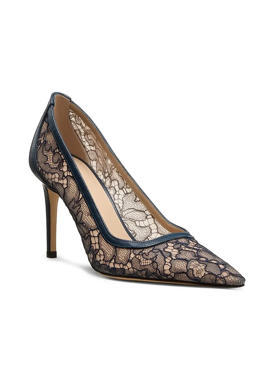 Stuart Weitzman Women's Stuart Power 85MM Floral Lace Leather Pumps | Thumbnail 2 Stuart Weitzman Women's Stuart Power 85MM Floral Lace Leather Pumps | Thumbnail 2
