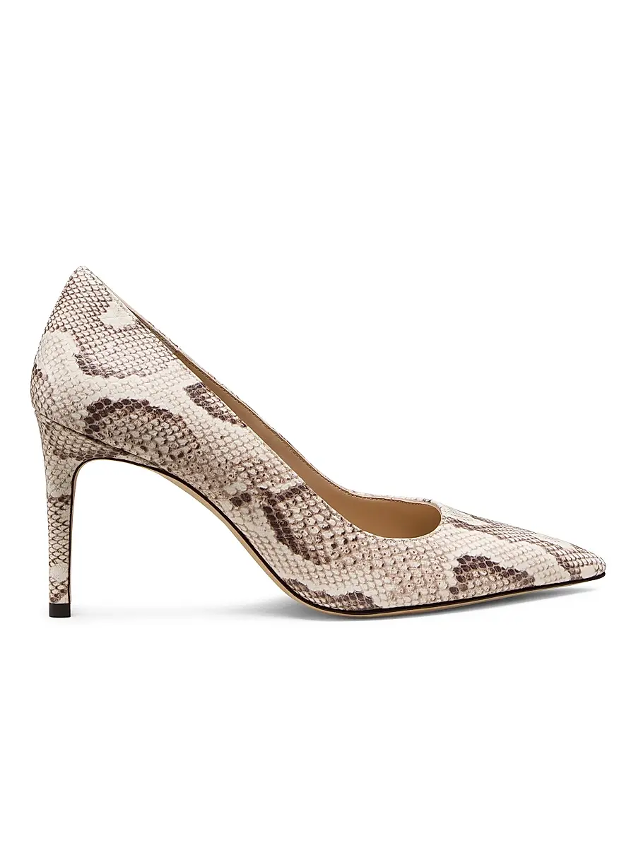 Stuart Weitzman Women's Power 5MM Snake-Embossed Leather Pumps - Cream | Image 1 Stuart Weitzman Women's Power 5MM Snake-Embossed Leather Pumps - Cream | Image 1