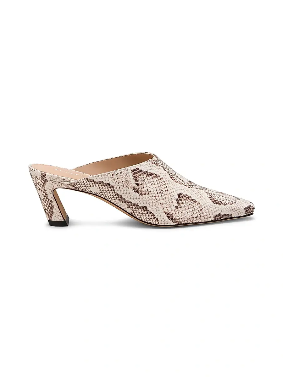 Stuart Weitzman Women's Stassi 50MM Snake-Embossed Leather Mules - Cream | Image 1 Stuart Weitzman Women's Stassi 50MM Snake-Embossed Leather Mules - Cream | Image 1