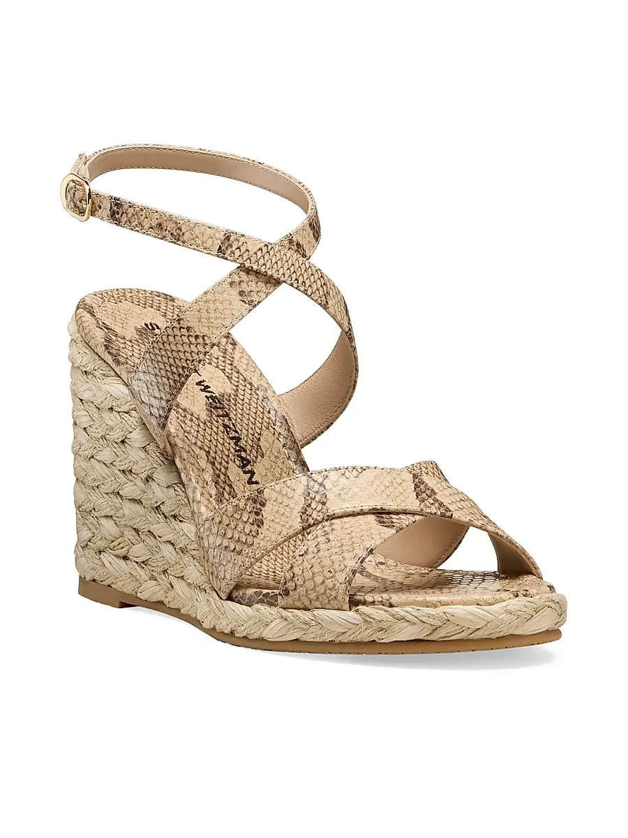 Stuart Weitzman Women's Alyssa 100MM Snake-Embossed Wedge Sandals | Thumbnail 2