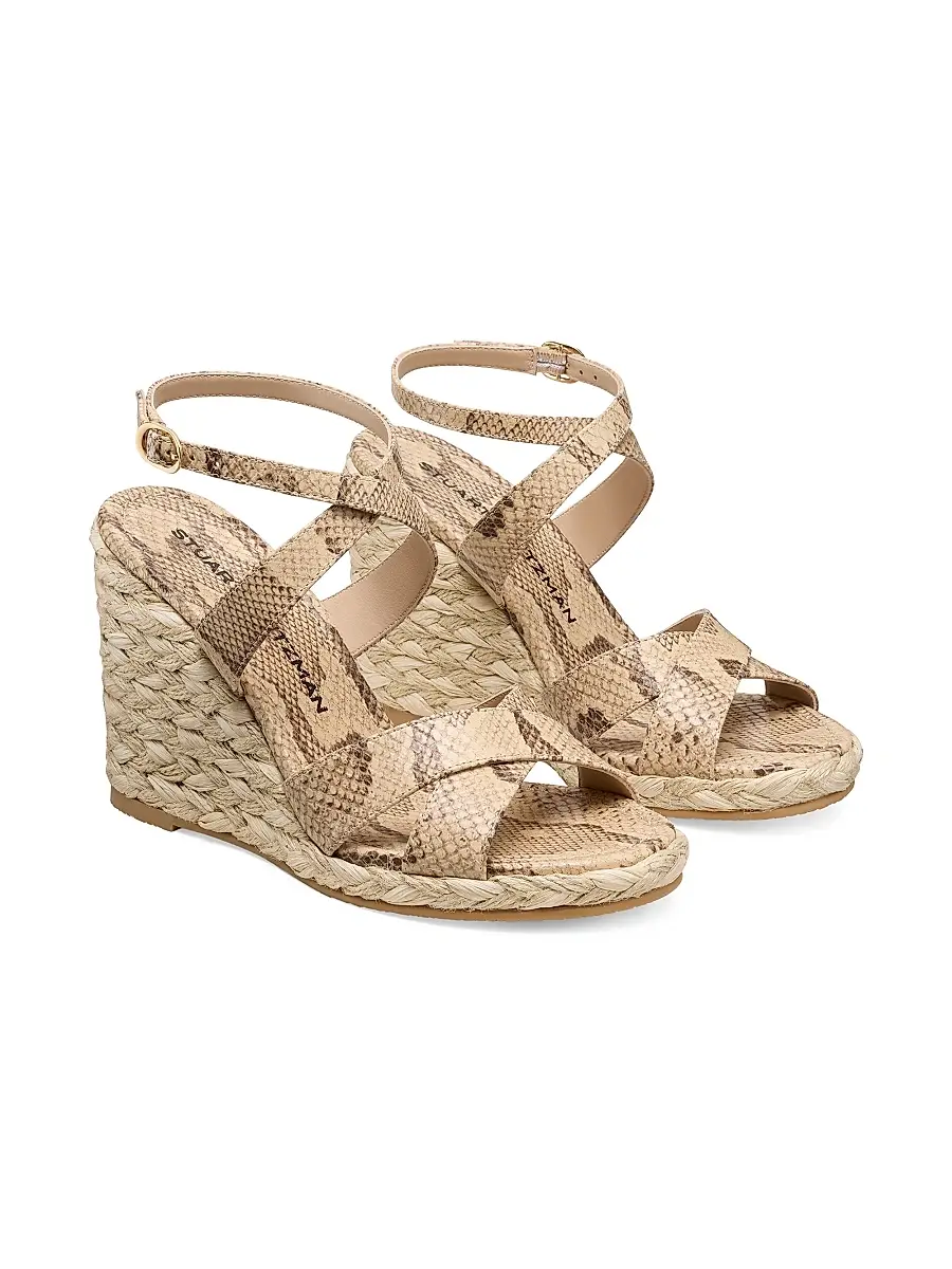 Stuart Weitzman Women's Alyssa 100MM Snake-Embossed Wedge Sandals | Thumbnail 3