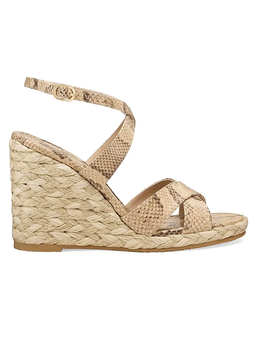 Stuart Weitzman Women's Alyssa 100MM Snake-Embossed Wedge Sandals - Adobe | Image 1 Stuart Weitzman Women's Alyssa 100MM Snake-Embossed Wedge Sandals - Adobe | Image 1