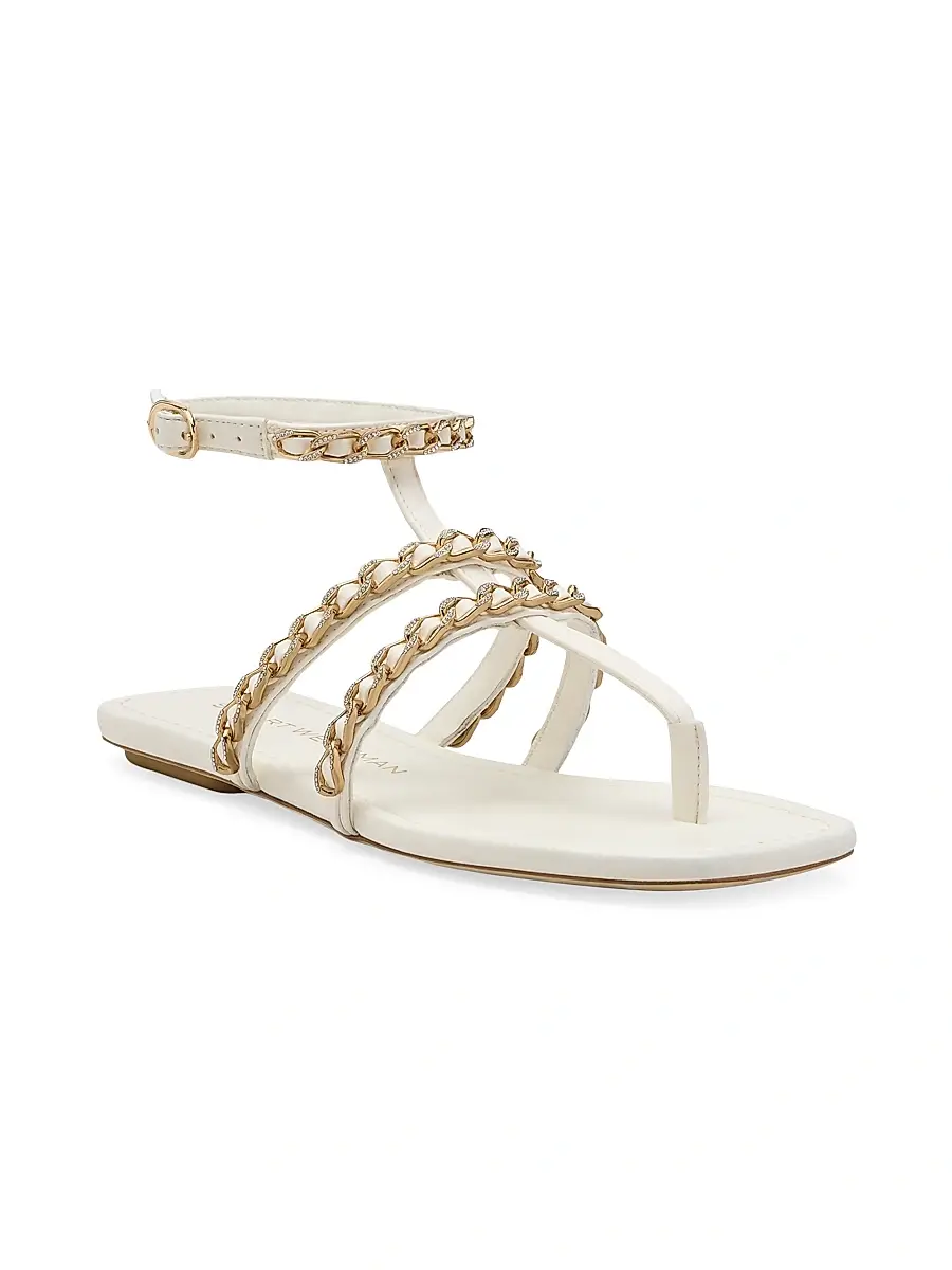 Stuart Weitzman Women's Soluxe Crystal-Embellished Leather Flat Sandals | Thumbnail 2