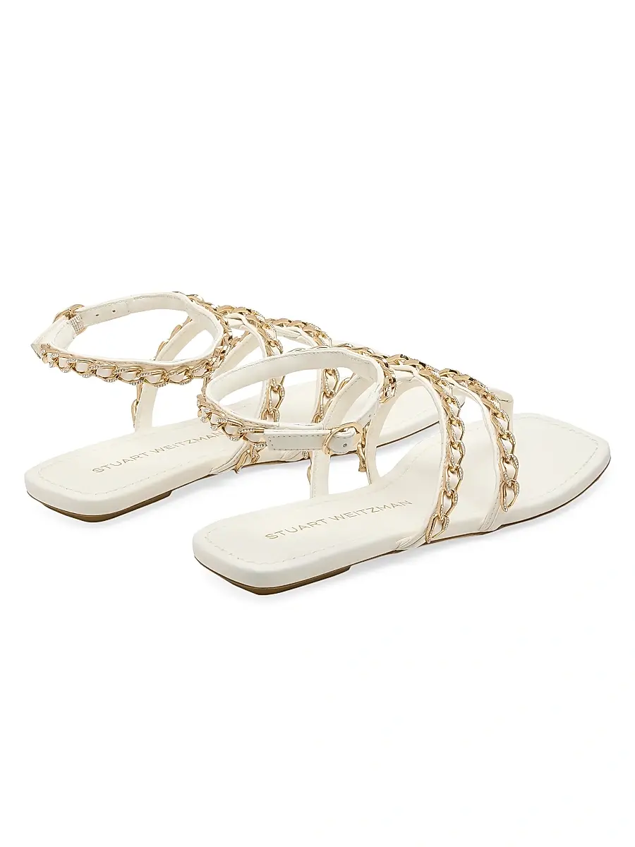 Stuart Weitzman Women's Soluxe Crystal-Embellished Leather Flat Sandals | Thumbnail 3