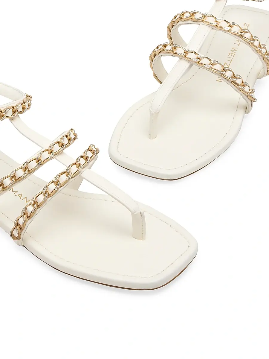 Stuart Weitzman Women's Soluxe Crystal-Embellished Leather Flat Sandals | Thumbnail 4