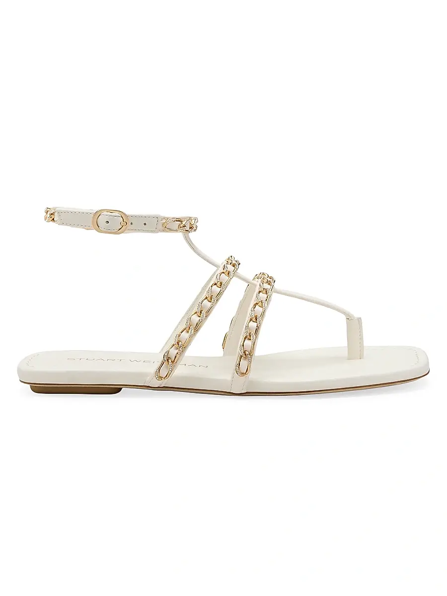 Stuart Weitzman Women's Soluxe Crystal-Embellished Leather Flat Sandals - Cream | Image 1 Stuart Weitzman Women's Soluxe Crystal-Embellished Leather Flat Sandals - Cream | Image 1