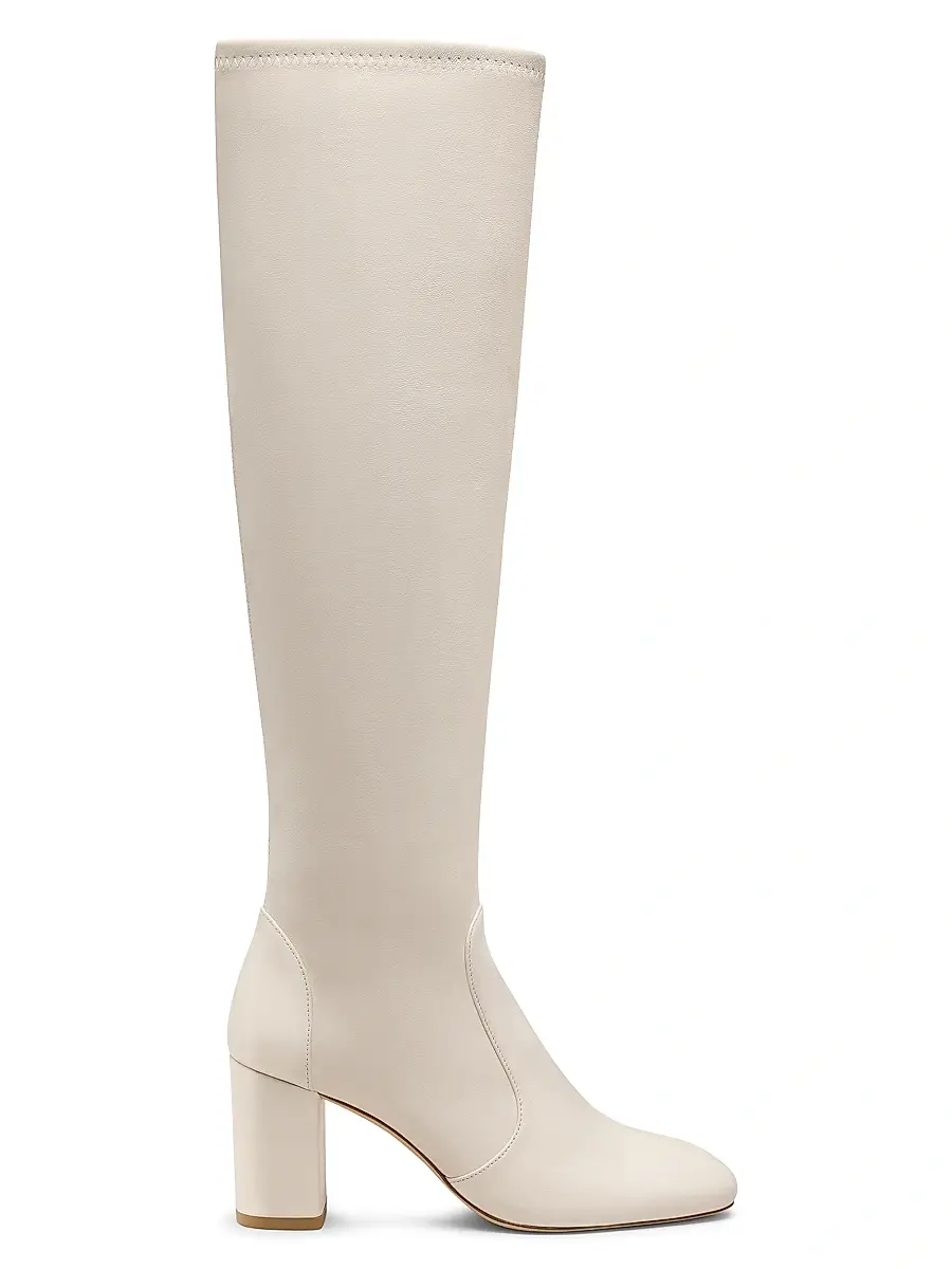 Stuart Weitzman Women's Lucie 75MM Leather Boots - Cream | Image 1 Stuart Weitzman Women's Lucie 75MM Leather Boots - Cream | Image 1