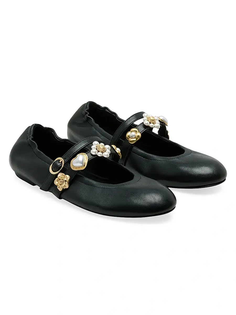 Stuart Weitzman Women's Socharming Leather Mary Jane Ballet Flats | Thumbnail 4