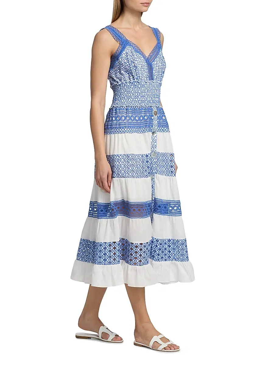 Milly Women's Eyelet-Trim Striped Cotton Midi-Dress | Thumbnail 2 Milly Women's Eyelet-Trim Striped Cotton Midi-Dress | Thumbnail 2