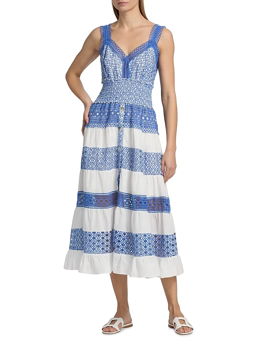 Milly Women's Eyelet-Trim Striped Cotton Midi-Dress | Thumbnail 3 Milly Women's Eyelet-Trim Striped Cotton Midi-Dress | Thumbnail 3