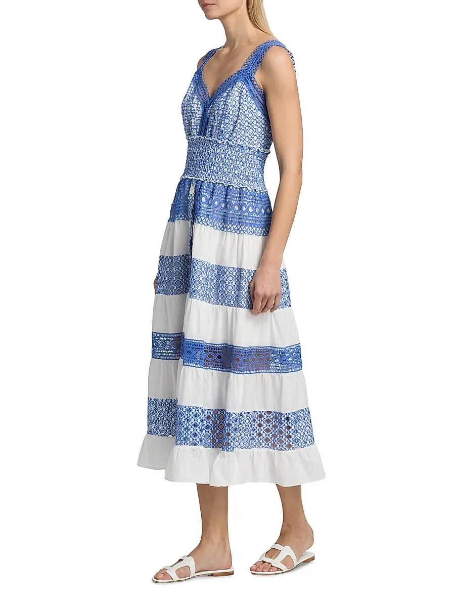 Milly Women's Eyelet-Trim Striped Cotton Midi-Dress | Thumbnail 4 Milly Women's Eyelet-Trim Striped Cotton Midi-Dress | Thumbnail 4