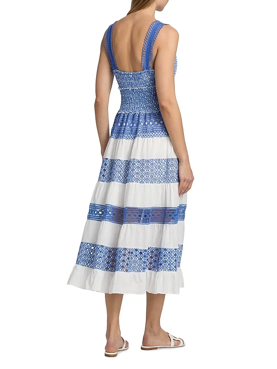 Milly Women's Eyelet-Trim Striped Cotton Midi-Dress | Thumbnail 5 Milly Women's Eyelet-Trim Striped Cotton Midi-Dress | Thumbnail 5