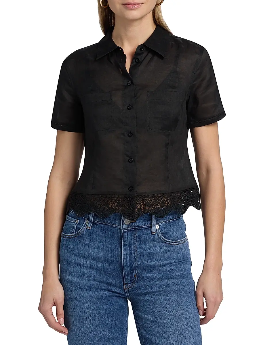 Frame Women's The Embroidered Seaside Lace-Trim Button-Front Shirt | Thumbnail 3