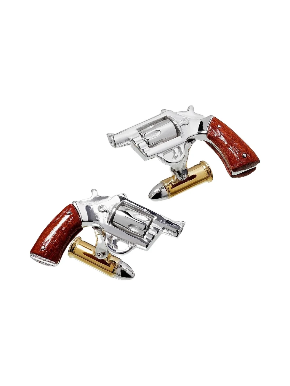 Jan Leslie Men's Pistol Wood Handle 24K Yellow Gold Vermeil & Sterling Silver Cufflinks