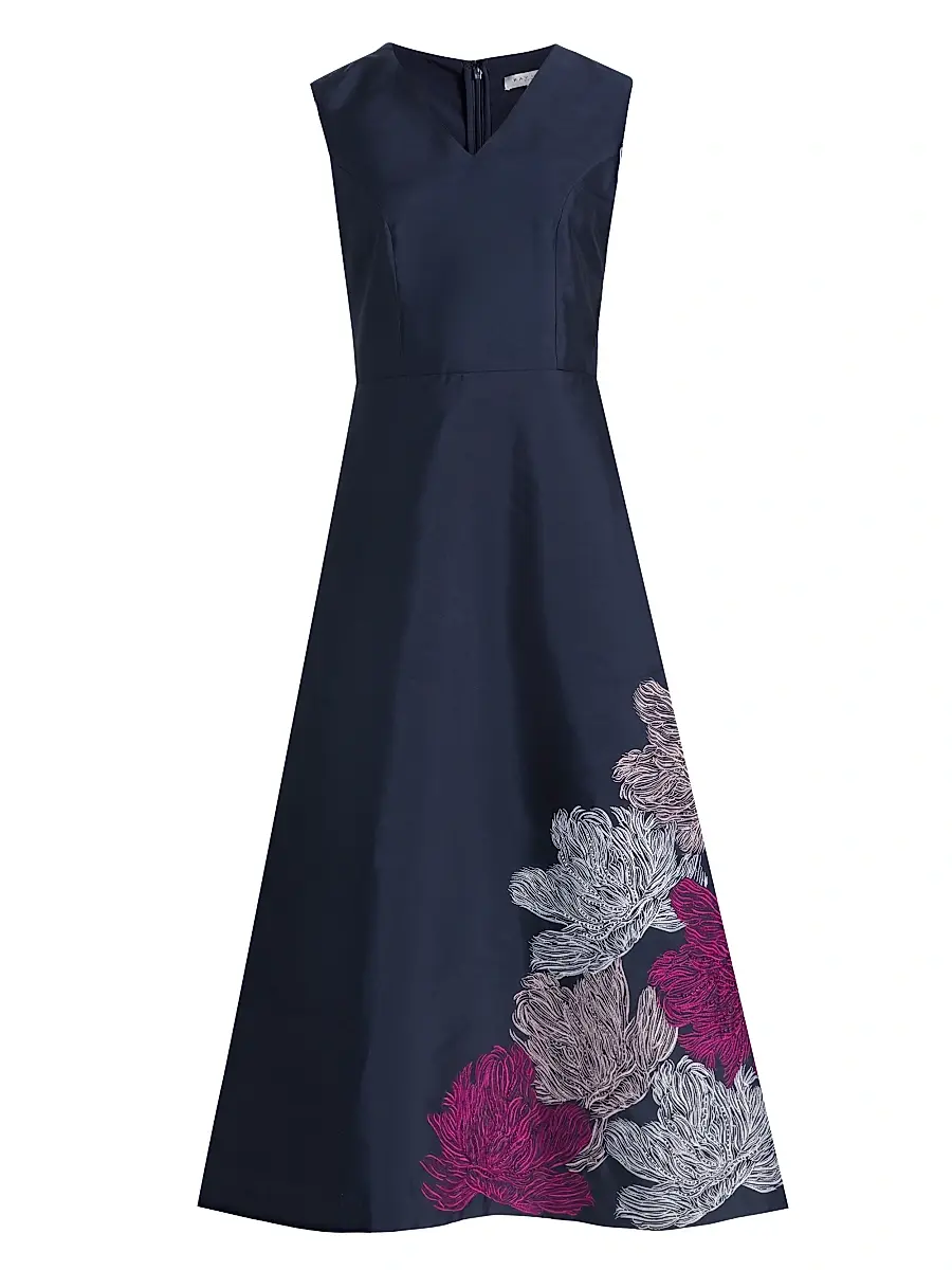 Kay Unger Women's Aria Floral Tea-Length Cocktail Dress