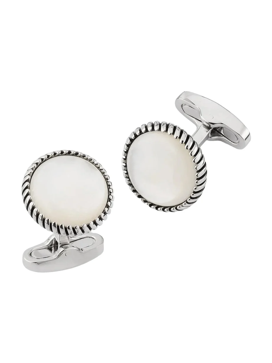 Men's Round Mother Of Pearl Rope Border Cufflinks Men's Round Mother Of Pearl Rope Border Cufflinks
