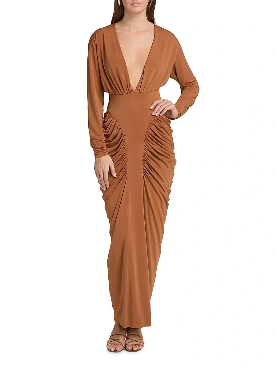 Et Ochs Women's Athens Jersey Ruched Plunge Midi-Dress | Thumbnail 2 Et Ochs Women's Athens Jersey Ruched Plunge Midi-Dress | Thumbnail 2