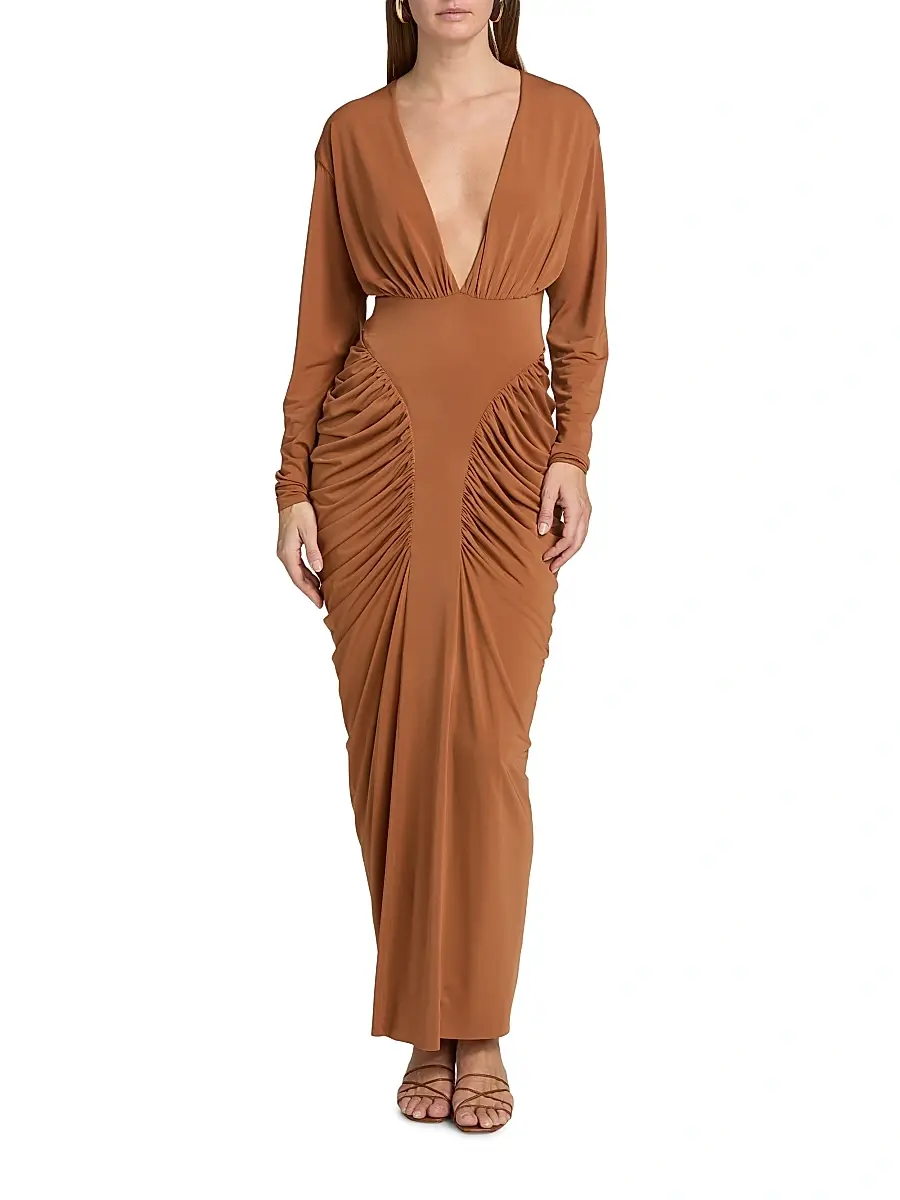 Et Ochs Women's Athens Jersey Ruched Plunge Midi-Dress | Thumbnail 3 Et Ochs Women's Athens Jersey Ruched Plunge Midi-Dress | Thumbnail 3