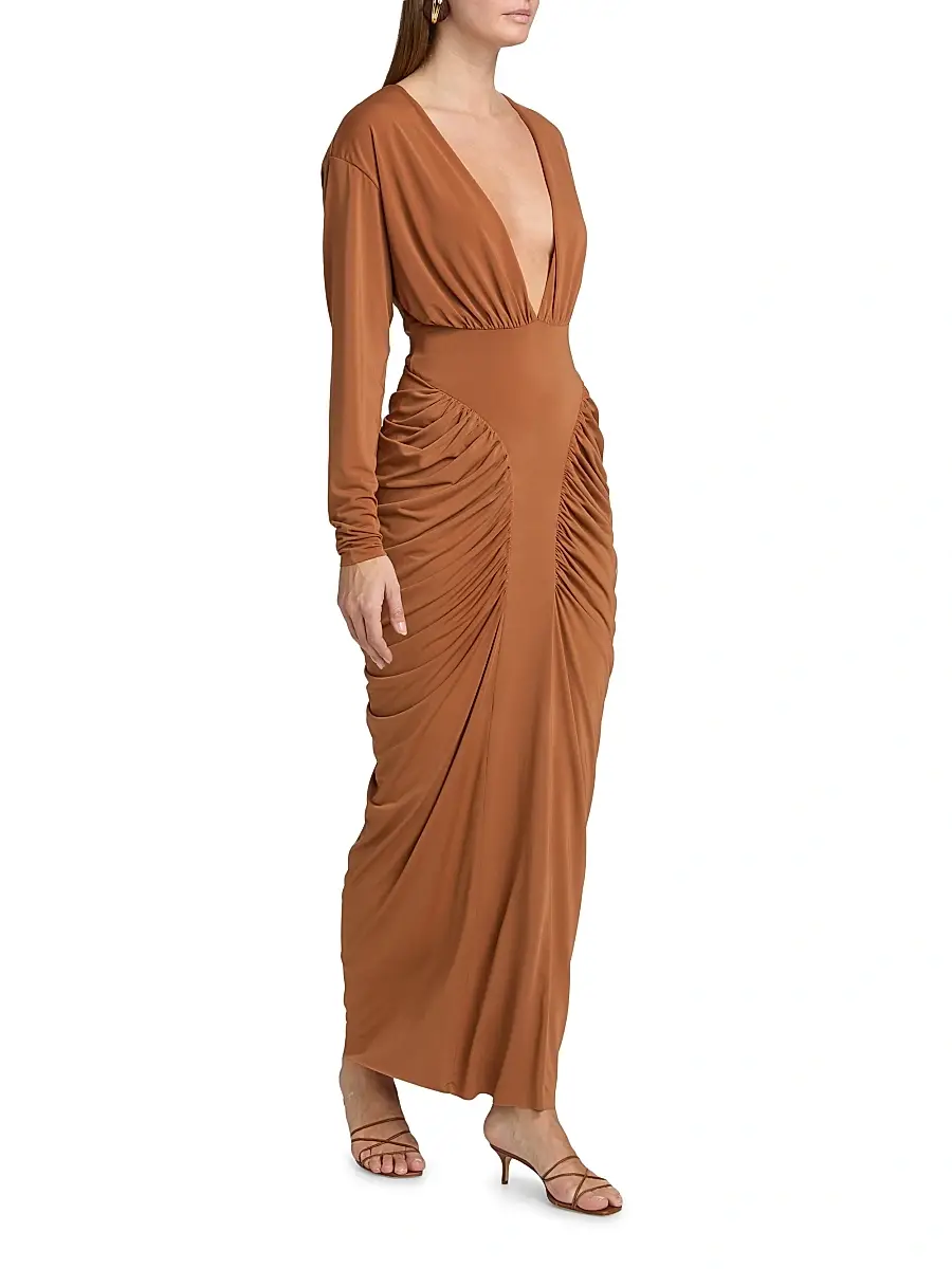 Et Ochs Women's Athens Jersey Ruched Plunge Midi-Dress | Thumbnail 4 Et Ochs Women's Athens Jersey Ruched Plunge Midi-Dress | Thumbnail 4