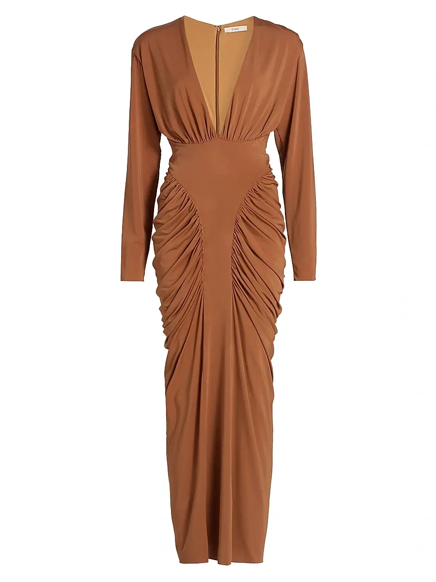 Et Ochs Women's Athens Jersey Ruched Plunge Midi-Dress - Tuscan | Image 1 Et Ochs Women's Athens Jersey Ruched Plunge Midi-Dress - Tuscan | Image 1
