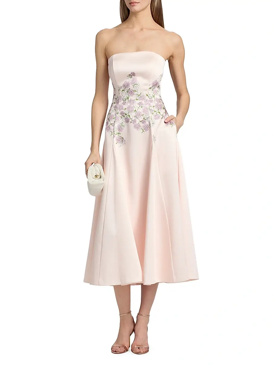 Kay Unger Women's Tabitha Floral Tea-Length Strapless Cocktail Dress | Thumbnail 3 Kay Unger Women's Tabitha Floral Tea-Length Strapless Cocktail Dress | Thumbnail 3