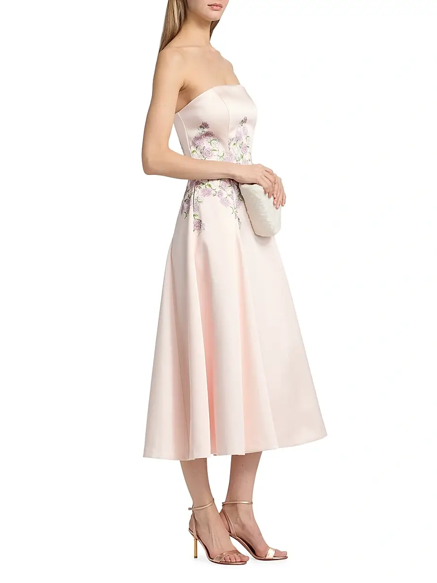 Kay Unger Women's Tabitha Floral Tea-Length Strapless Cocktail Dress | Thumbnail 4 Kay Unger Women's Tabitha Floral Tea-Length Strapless Cocktail Dress | Thumbnail 4