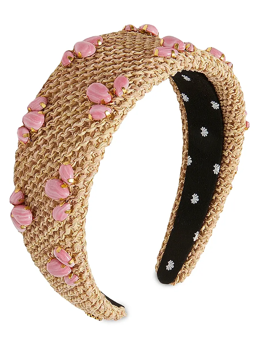 Lele Sadoughi Women's Palm Beach Brigitte Trilogy Stone Headband - Coral Raffia | Image 1 Lele Sadoughi Women's Palm Beach Brigitte Trilogy Stone Headband - Coral Raffia | Image 1