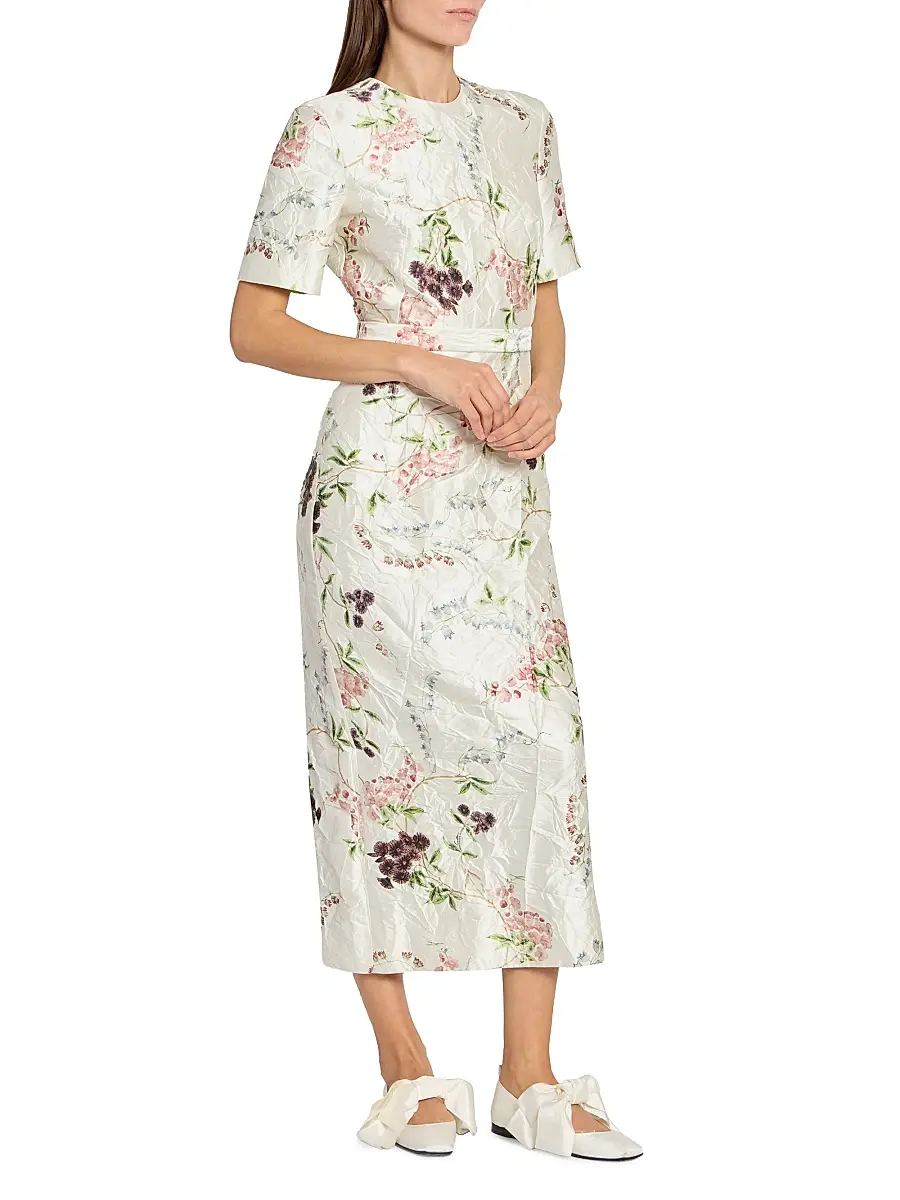 Erdem Women's Floral Textured Satin Midi-Dress | Thumbnail 2 Erdem Women's Floral Textured Satin Midi-Dress | Thumbnail 2