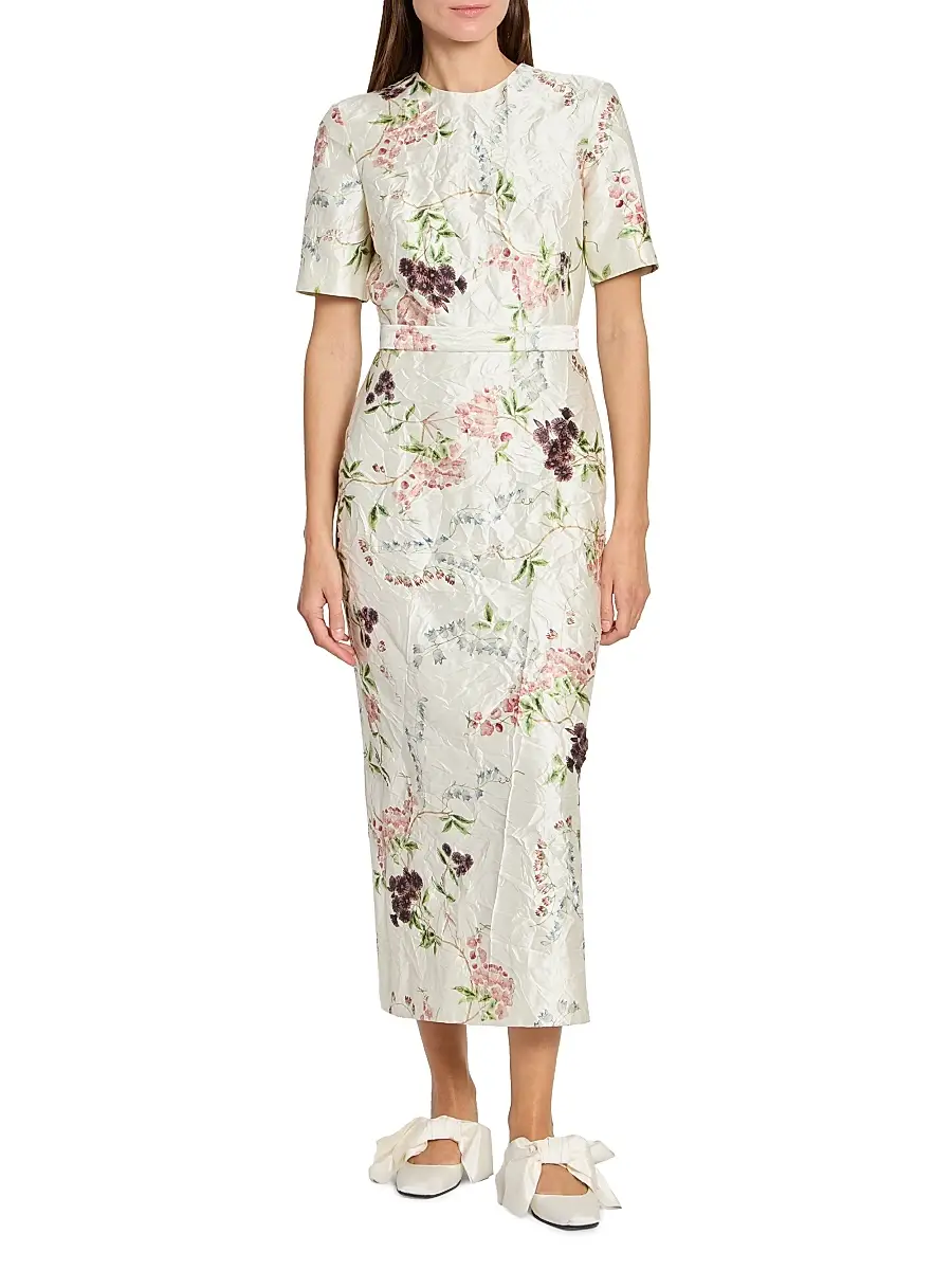Erdem Women's Floral Textured Satin Midi-Dress | Thumbnail 3 Erdem Women's Floral Textured Satin Midi-Dress | Thumbnail 3