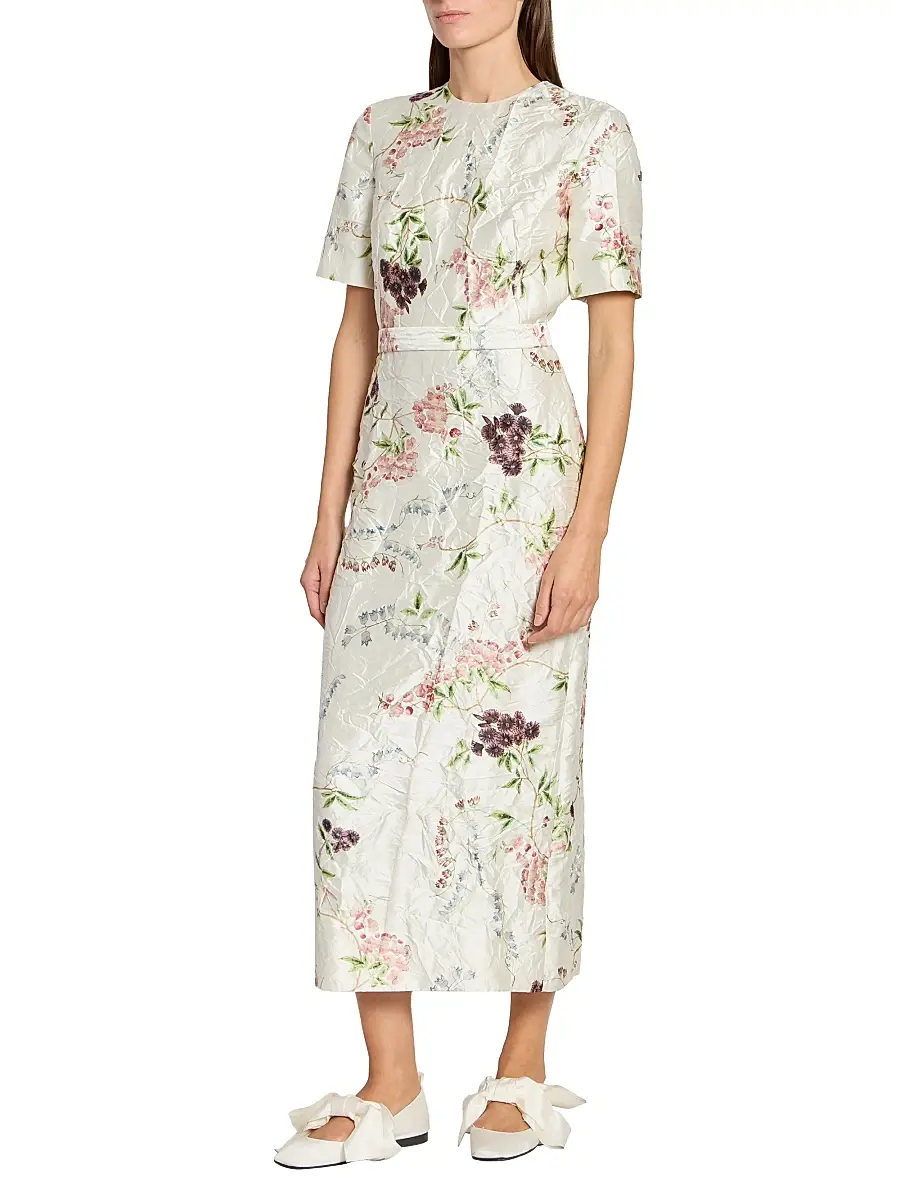 Erdem Women's Floral Textured Satin Midi-Dress | Thumbnail 4 Erdem Women's Floral Textured Satin Midi-Dress | Thumbnail 4